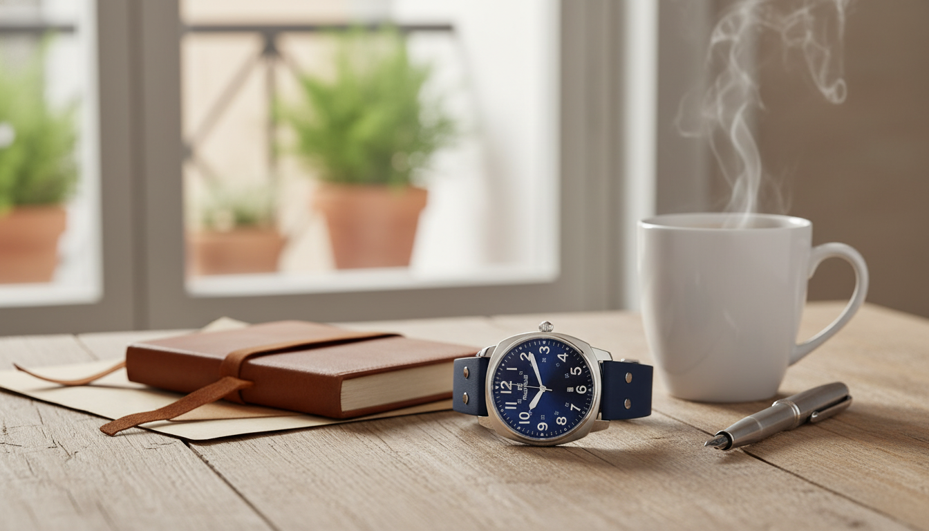 Folli Follie Blue Dial Leather Strap Watch: Silver Case