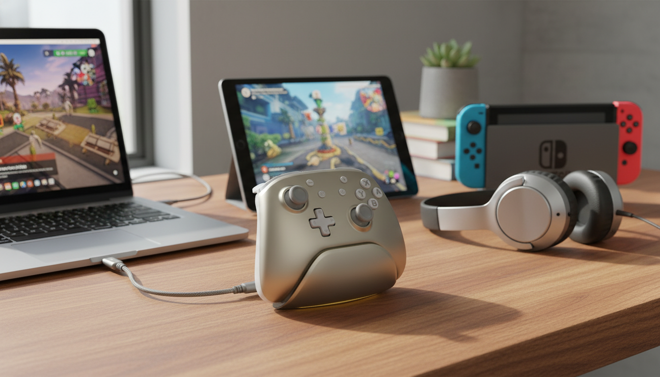 Silver Wireless Controller + Charging Dock: Switch/PC/iPad