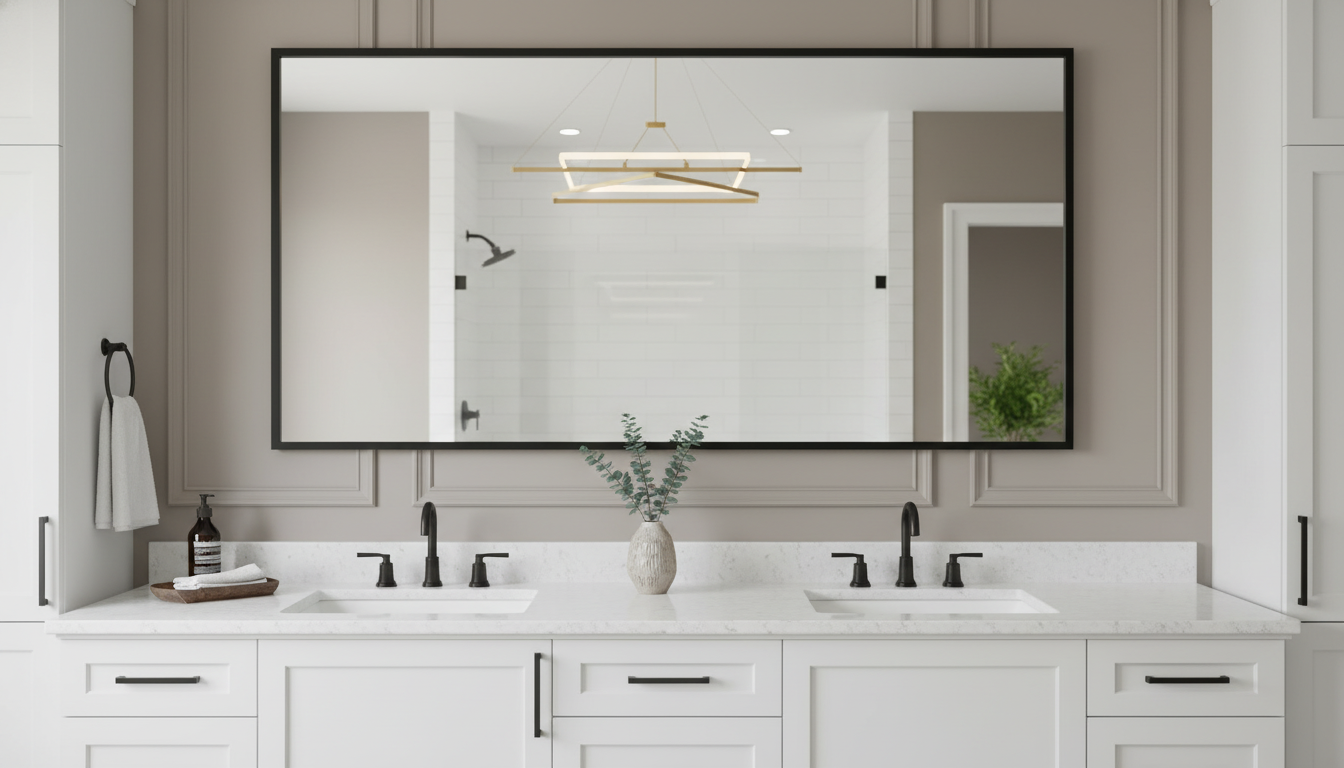 50x30 Matte Black Rectangle Bathroom Mirror (Aluminum)